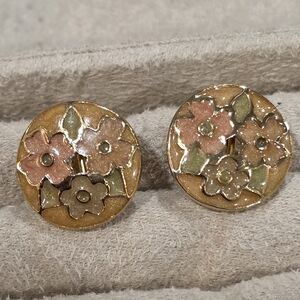 Vintage Clip-on Floral Gold and Pink Earrings